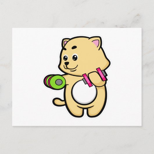 Katze beim Bizepstraining mit Hanteln Postkarte (Vorderseite)