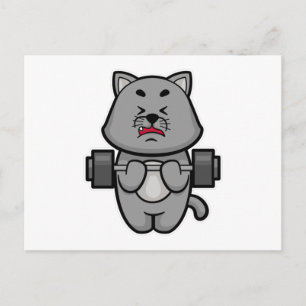 Katze beim Bizepstraining mit Langhantel Postkarte