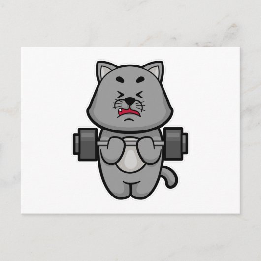 Katze beim Bizepstraining mit Langhantel Postkarte (Vorderseite)