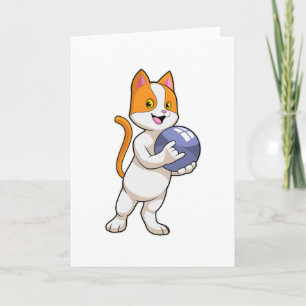 Katze beim Bowling mit Bowlingkugel Karte