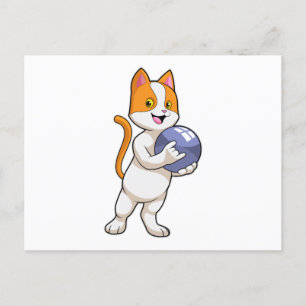 Katze beim Bowling mit Bowlingkugel Postkarte