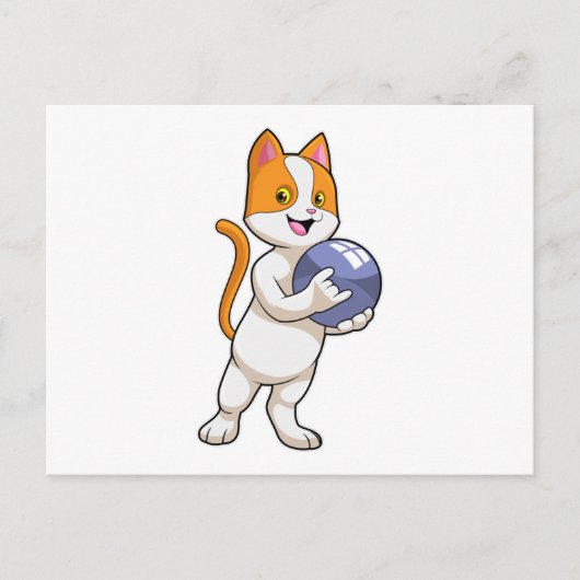 Katze beim Bowling mit Bowlingkugel Postkarte (Vorderseite)