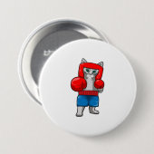 Katze beim Boxen mit Boxhandschuhen Button (Vorne & Hinten)
