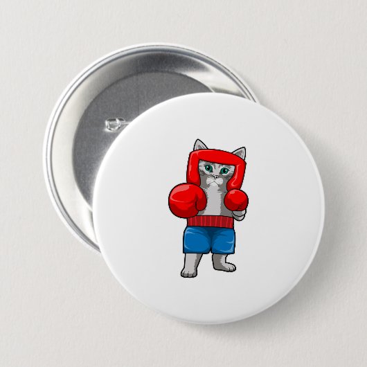 Katze beim Boxen mit Boxhandschuhen Button (Vorne & Hinten)