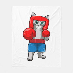 Katze beim Boxen mit Boxhandschuhen Fleecedecke
