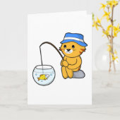 Katze beim Fischen mit Fisch aus Glas Karte (Gelbe Blume)