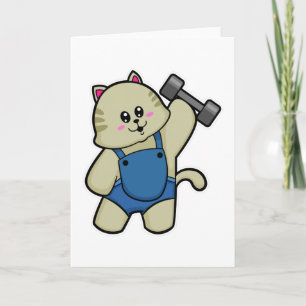 Katze beim Fitnesstraining mit Hantel Karte