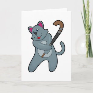 Katze beim Hockey mit Hockeyschläger Karte