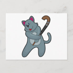Katze beim Hockey mit Hockeyschläger Postkarte