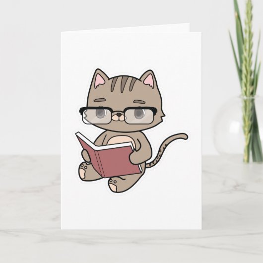Katze beim Lesen mit Buch Karte (Vorderseite)