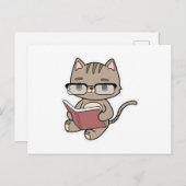 Katze beim Lesen mit Buch Postkarte (Vorne/Hinten)