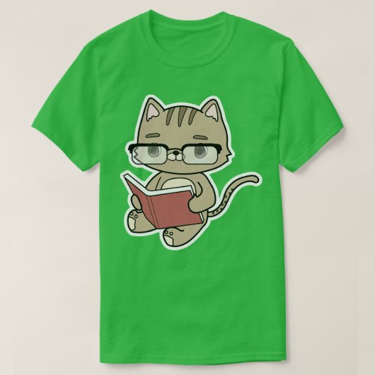 Katze beim Lesen mit Buch T-Shirt (Design vorne)
