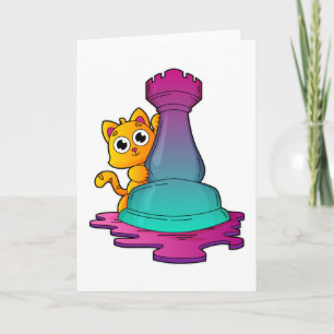 Katze beim Schachspiel mit dem Schachspielstein Tu Karte