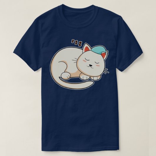 Katze beim Schlafen mit Nachtkappe T-Shirt (Design vorne)