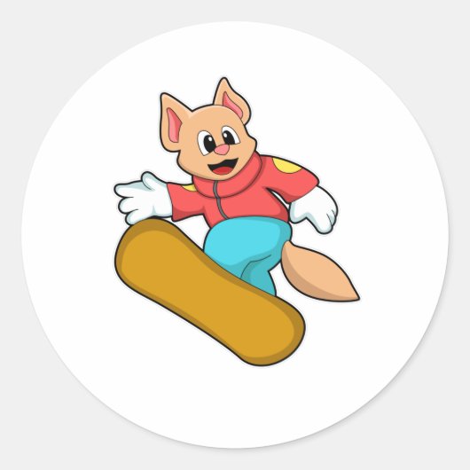 Katze beim Snowboard Sports Runder Aufkleber (Vorderseite)