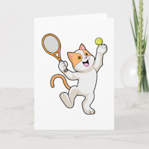 Katze beim Tennis mit Tennisschläger Karte