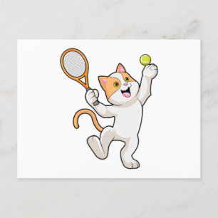 Katze beim Tennis mit Tennisschläger Postkarte
