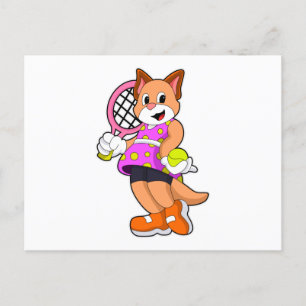 Katze beim Tennis mit Tennisschläger Postkarte