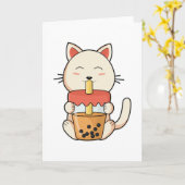 Katze beim Trinken mit Stroh Karte (Gelbe Blume)