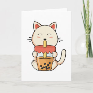 Katze beim Trinken mit Trinkhalm Karte