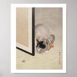 Katze beobachtet eine Spinne (1888–1892) Illustrat Poster
