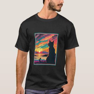 Katze beobachtet einen schönen Sonnenuntergang T-Shirt