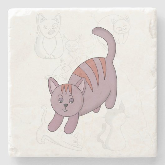 Katze bereit zum Sprung Bettdecke Steinuntersetzer (Vorderseite)