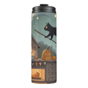 Katze & Besen Duo Magische Halloween-Nacht Thermosbecher