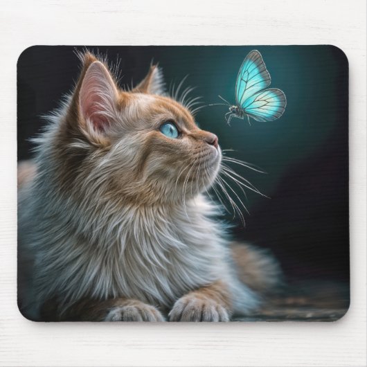 Katze Blick auf einen Neon Butterfly Mousepad (Vorne)