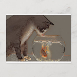 Katze Blick auf Goldfish Bowl Postkarte