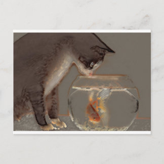 Katze Blick auf Goldfish Bowl Postkarte