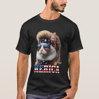 Katze Blonde Mullet Perücke 4. Juli Amerikanische  T-Shirt