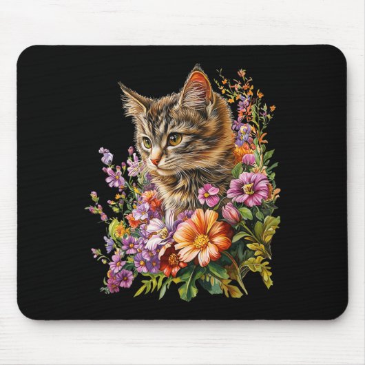 Katze Blumen floral süß Kitten Grafik Mousepad (Vorne)