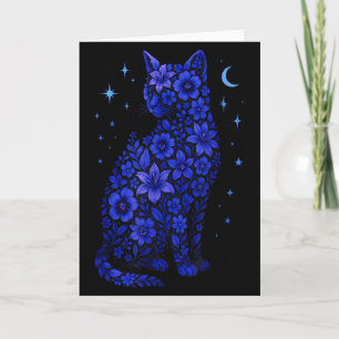 Katze Blumen Mond Sterne  Karte