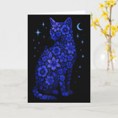 Katze Blumen Mond Sterne  Karte (Gelbe Blume)