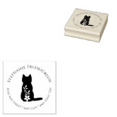 Katze & Blumen Rücksende-Adresse-Stempel Gummistempel (Stempel)