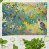 Katze Blumen Und Meer Geschirrtuch (Gefaltet)
