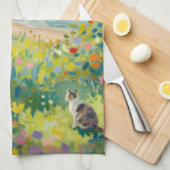 Katze Blumen Und Meer Geschirrtuch (Viertel Falte)