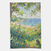 Katze Blumen Und Meer Geschirrtuch (Vertikal)
