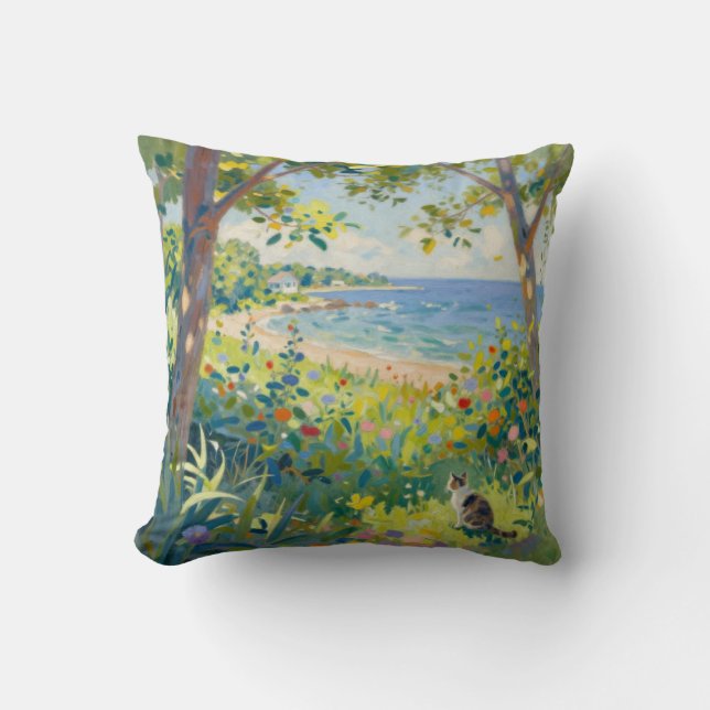 Katze Blumen Und Meer Kissen (Vorderseite)