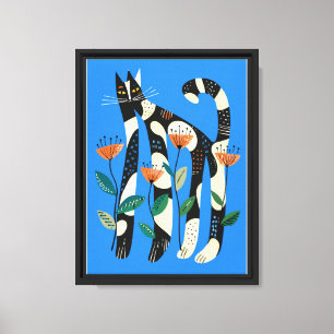 Katze & Blumen Wasserfarben Leinwanddruck