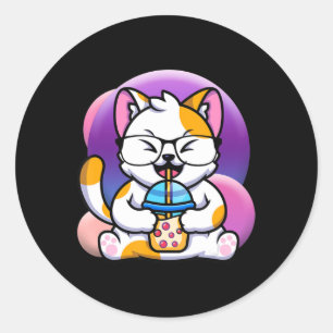 Katze Boba fressen ramen Anime kawaii neko Katze e Runder Aufkleber