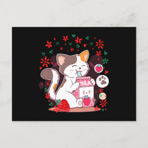 Katze Boba Shake Erdbeer Milch Einladungspostkarte