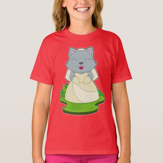 Katze Brautschleier Hochzeit T-Shirt (Vorderseite)