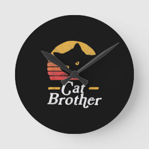 Katze Brother Vintage Retro Geschenk für Katze Lov Runde Wanduhr