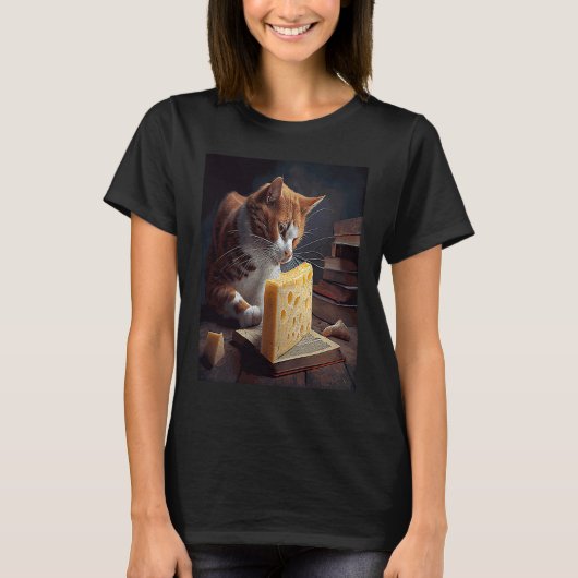 Katze Buch Käse T-Shirt (Vorderseite)