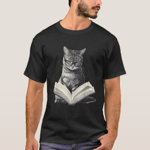 Katze Bücherwurm liest Buch lustige Grafik T-Shirt