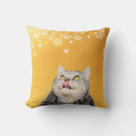 Katze Catching Schneeflocken Winterwurfpilz Kissen