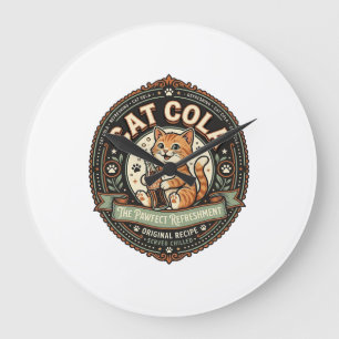 Katze Cola Katze Soda Pop Getränk Label Katze Vint Große Wanduhr