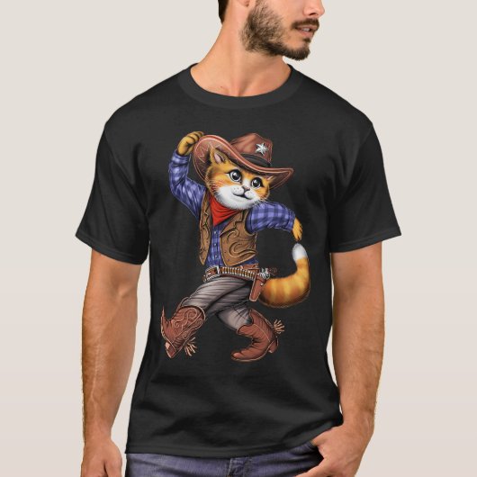 Katze Cowboy T-Shirt (Vorderseite)
